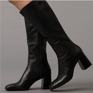 Reformation Black Tall Leather Block-Heel Boots